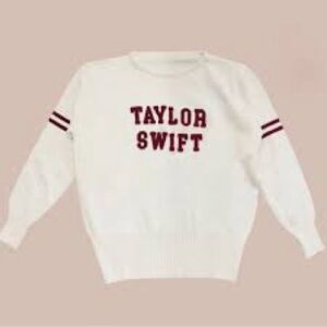 Taylor Swift White Crewneck Sweater with Maroon Lettering